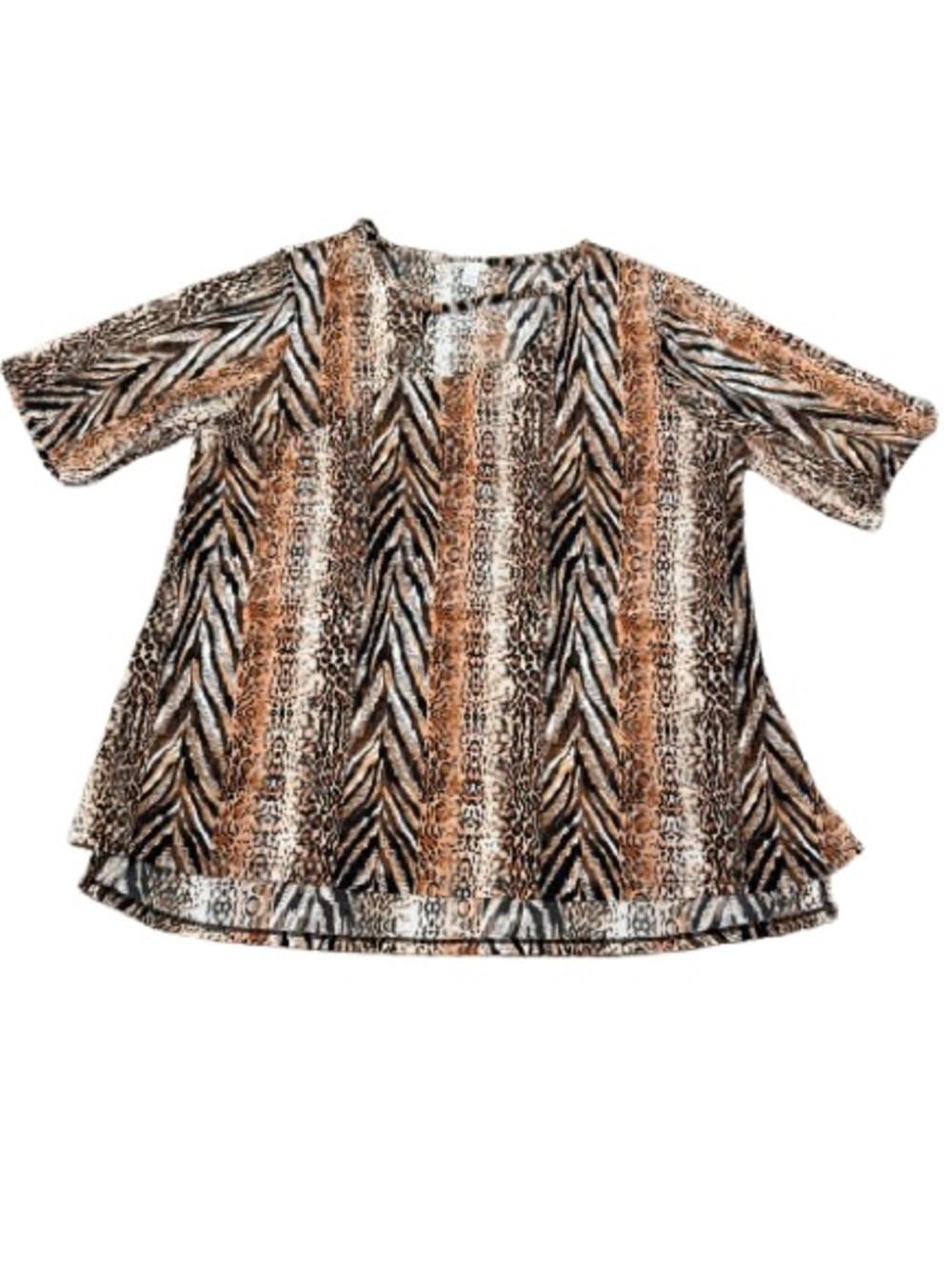 Cato Women’s Short Sleeve Animal-Striped Blouse Brown, Black, Cream Size 14/16W